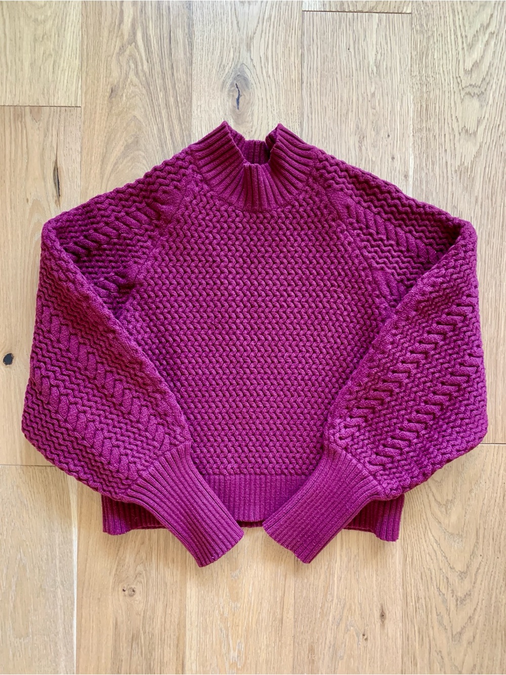 C/MEO Collective Fuchsia Cable & Seed-Stitch Turtleneck Sweater